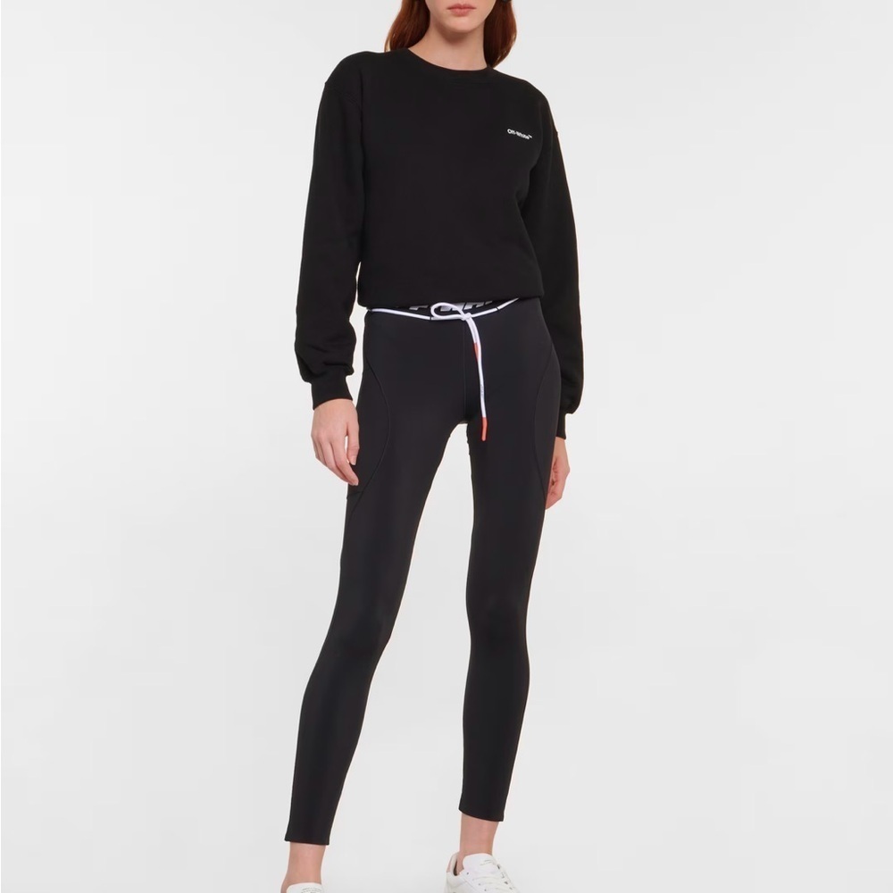 NWT OFF-WHITE Logo-jacquard low-rise drawstring leggings black Size US 2 XS